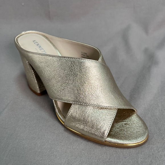 Kenneth Cole Shoes - Kenneth Cole Lyra Gold Leather Mules Block Heel Party Chic Metallic‎  Cocktail 7